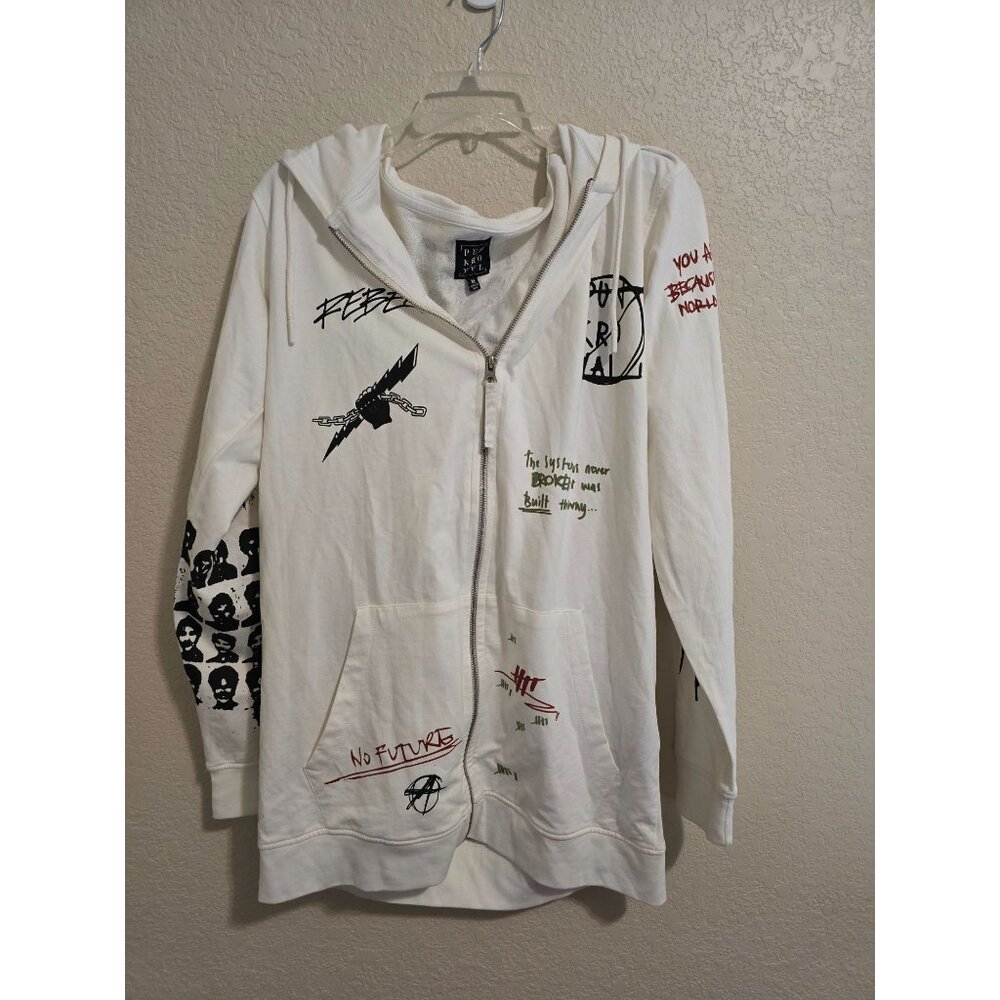 Punk Royal White Graphic Graffiti Zipper Hoodie‎ 100% Cotton M
